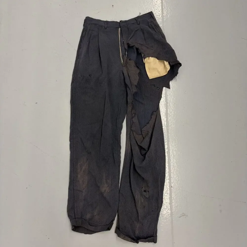 Vintage 50s Harson Blue Rayon Pattern Trousers 28x28